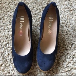 Viscata Espadrilles/ wedges  Blue Suede Beautiful Made In Spain 39 = 8 VGC